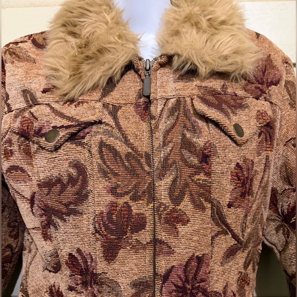 Penny Lane Tapestry Faux Fur Trim SZ S Y2K Boho Western Festival Streetwear VTG - Picture 9 of 12